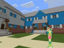 Size: 2048x1536 | Tagged: safe, artist:topsangtheman, derpibooru import, sweet leaf, equestria girls, house, looking at you, minecraft, photoshopped into minecraft, solo, traditional art