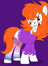 Size: 1128x1524 | Tagged: safe, artist:circuspaparazzi5678, derpibooru import, oc, oc:pennington the clown, earth pony, pony, base used, bigender, clothes, clown, clown makeup, clown nose, clown pony, redesign, socks, solo