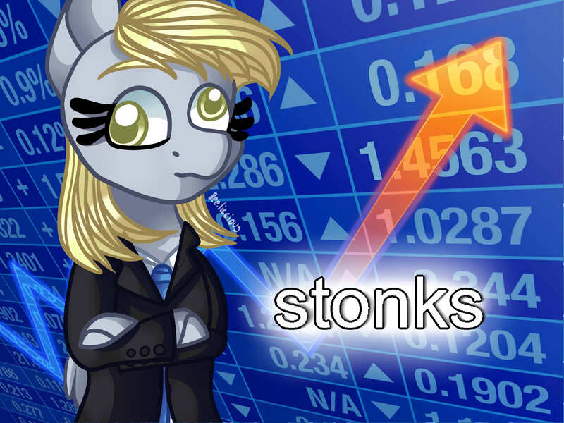 Size: 3300x2475 | Tagged: anthro, artist needed, derpibooru import, derpy hooves, female, mare, meme, pegasus, ponified meme, safe, solo, stonks