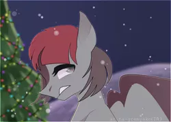 Size: 7000x5000 | Tagged: safe, artist:arina-gremyako, derpibooru import, oc, oc:claudia, unofficial characters only, pegasus, pony, christmas, christmas tree, d'lirium, female, holiday, looking back, mare, red dot, signature, snow, solo, tree