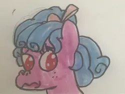 Size: 1968x1481 | Tagged: safe, artist:whistle blossom, deleted from derpibooru, derpibooru import, cozy glow, pegasus, pony, bow, bust, cozybetes, cute, female, filly, foal, frown, hair bow, head only, looking at you, marker drawing, sad, simple background, solo, traditional art, white background