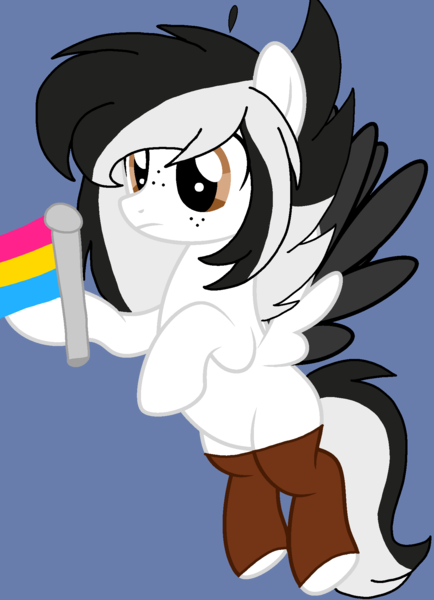 Size: 1376x1904 | Tagged: safe, artist:circuspaparazzi5678, derpibooru import, oc, oc:double stuffed oreo, pegasus, pony, base used, brown socks, clothes, freckles, pansexual, pansexual pride flag, pride, pride flag, pride month, socks, solo