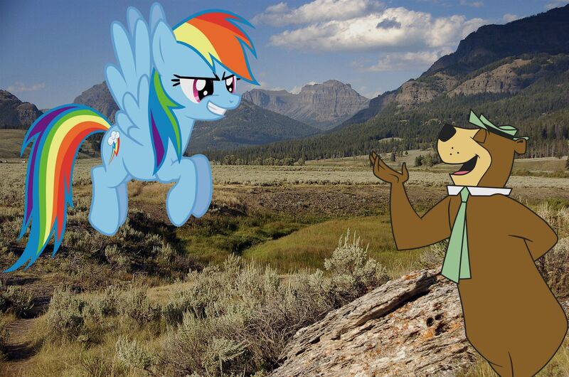 Size: 1920x1272 | Tagged: artist:thor-disciple, derpibooru import, rainbow dash, safe, yellowstone national park, yogi bear