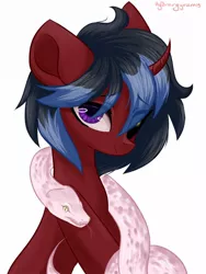 Size: 900x1200 | Tagged: safe, artist:hydrargyrum, derpibooru import, oc, unofficial characters only, pony, python, snake, unicorn, curved horn, cute, danger noodle, horn, looking at you, pet, smiling, snek, solo