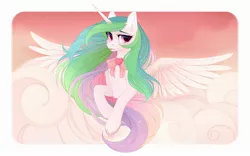 Size: 2400x1500 | Tagged: safe, artist:vird-gi, derpibooru import, princess celestia, alicorn, pony, bow, bowtie, cheek fluff, chest fluff, cloud, cute, cutelestia, ear fluff, female, mare, solo, spread wings, wings