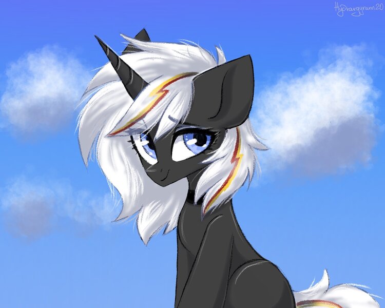 Size: 2000x1600 | Tagged: safe, artist:hydrargyrum, derpibooru import, oc, oc:velvet remedy, unofficial characters only, pony, fallout equestria, choker, cloud, lidded eyes, looking at you, smiling, solo