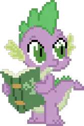 Size: 320x480 | Tagged: artist:nopony, atg 2020, book, bridle gossip, derpibooru import, dragon, male, newbie artist training grounds, pixel art, safe, simple background, solo, spike, transparent background