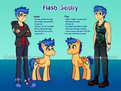 Size: 1280x960 | Tagged: safe, artist:ro994, derpibooru import, flash sentry, human, pegasus, pony, equestria girls, blue sneakers, boots, clothes, cutie mark, male, muscles, scar, self ponidox, shoes, simple background, sneakers, stallion, text