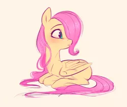 Size: 1286x1080 | Tagged: safe, artist:imalou, derpibooru import, fluttershy, pegasus, pony, cute, female, filly, filly fluttershy, hair over one eye, ponyloaf, prone, shyabetes, simple background, solo, white background, younger
