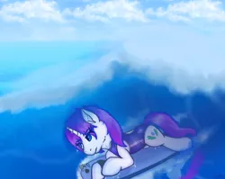 Size: 4096x3268 | Tagged: safe, artist:legionsunite, derpibooru import, oc, oc:magenta pulse, unicorn, beach, clothes, female, mare, one-piece swimsuit, solo, surfboard, surfing, swimsuit, water, wave