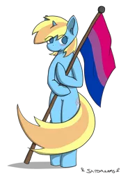 Size: 642x924 | Tagged: safe, artist:skydreams, derpibooru import, oc, oc:skydreams, pony, unicorn, bisexual, bisexual pride flag, blushing, female, mare, pride, pride flag, pride month, simple background, solo, standing, transparent background