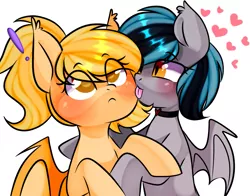 Size: 1087x852 | Tagged: safe, artist:thieftea, derpibooru import, oc, oc:greycedar, oc:pudding, unofficial characters only, bat pony, bat pony oc, bat wings, couple, cute, femboy, gay, licking, love, male, surprised, tongue out, wings