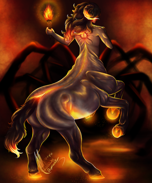 Size: 1704x2048 | Tagged: arthropod, artist:depixelator, burn, burned, centaur, commissions open, creepy, cult, cultist, cult leader, dappled, dark, demon, derpibooru import, detailed, draft, draft horse, embers, extra legs, eye, fantasy, fire, fluffy hair, glow, glowing hooves, glowing horn, glowing horns, glowing lines, glowing mane, goat horns, horn, hot, large butt, light, looking back, oc, oc:zyphis, possessed, possession, ram horns, realistic, realistic anatomy, realistic horse legs, rearing, red background, scar, semi-grimdark, shading, shadow, simple background, six legs, sparkles, spider, spider legs, sun, thick legs, torch