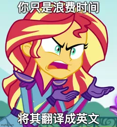 Size: 500x540 | Tagged: safe, derpibooru import, edit, edited screencap, screencap, sunset shimmer, equestria girls, friendship games, caption, chinese text, cropped, exploitable meme, image macro, imgflip, meme, sunset is not willing to learn, text