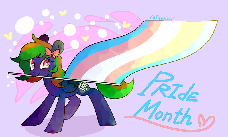 Size: 2000x1200 | Tagged: safe, artist:1racat, derpibooru import, oc, oc:twisted cyclone, unofficial characters only, pegasus, pony, bow, brown eyes, cutie mark, female, flag, hair bow, mare, multicolored hair, pride, pride flag, pride month, transgender, transgender pride flag, wings