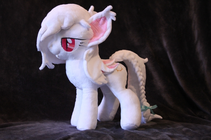 Size: 1920x1280 | Tagged: safe, artist:top plush, derpibooru import, oc, oc:shikaka, unofficial characters only, bat pony, albino, bat pony oc, bat wings, bow, braided tail, ear fluff, plushie, solo, tail bow, wings