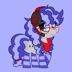 Size: 680x680 | Tagged: safe, artist:missbramblemele, derpibooru import, oc, oc:cinnabyte, unofficial characters only, adorkable, bandana, cinnabetes, clothes, commission, cute, dork, gaming headset, glasses, headphones, headset, smiling, socks, striped socks, your character here