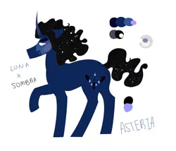 Size: 2480x2126 | Tagged: safe, artist:rainbowfactory20, derpibooru import, oc, oc:asteria, unicorn, horn, offspring, parent:king sombra, parent:princess luna, parents:lumbra, reference sheet, solo, unicorn oc