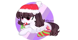 Size: 4352x2288 | Tagged: safe, artist:lazuli, derpibooru import, oc, unofficial characters only, pegasus, pony, candy, candy cane, christmas, clothes, food, hat, holiday, pegasus oc, prone, santa hat, simple background, socks, solo, striped socks, transparent background, wings