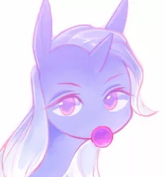 Size: 1024x1091 | Tagged: safe, artist:vernumis, derpibooru import, trixie, pony, unicorn, bubblegum, bust, cute, diatrixes, female, food, gum, mare, portrait, simple background, solo, white background