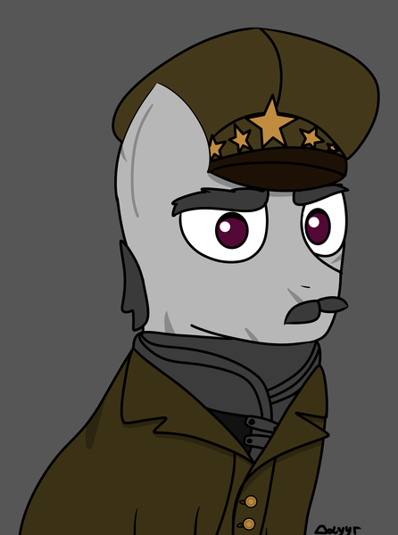 Size: 1560x2100 | Tagged: safe, artist:dayyr, derpibooru import, oc, oc:dark winter, earth pony, pony, fallout equestria, clothes, facial hair, general, male, moustache, ncr, new canterlot republic, scar, solo, stallion, uniform