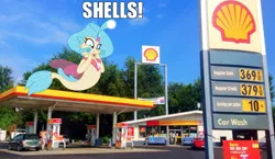 Size: 810x470 | Tagged: caption, car, derpibooru import, edit, female, gas station, image macro, impact font, meme, my little pony: the movie, princess skystar, safe, seapony (g4), shell, text, that seapony sure does love shells