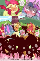 Size: 960x1440 | Tagged: suggestive, artist:cold-blooded-twilight, derpibooru import, apple bloom, apple fritter, applejack, big macintosh, caramel apple, granny smith, spike, twilight sparkle, unicorn, cold blooded twilight, comic:cold storm, adorabloom, adorasexy, apple, apple family, apple family member, applejack's hat, blushing, blushing profusely, bow, comic, cowboy hat, cupcake, cute, drool, embarrassed, eyes closed, female, filly, food, foodplay, glow, glowing eyes, hat, implied foalcon, kissing, lesbian, sexy, shipping, twibloom