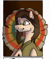 Size: 1080x1271 | Tagged: safe, alternate version, artist:mistysketches9, derpibooru import, ponified, earth pony, pony, bust, clothes, female, firefly (series), grin, kaylee frye, mare, smiling, solo, umbrella