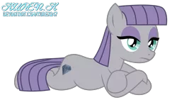 Size: 1900x1071 | Tagged: safe, artist:kuren247, derpibooru import, maud pie, earth pony, crossed arms, cute, female, laying on stomach, looking at you, lying down, mare, maudabetes, maudalina daisy pie, no clothes, prone, simple background, solo, transparent background, we don't normally wear clothes