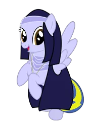 Size: 7300x9900 | Tagged: safe, artist:byteslice, derpibooru import, oc, oc:huracata, pegasus, pony, .svg available, clothes, female, flying, happy, jewelry, looking at you, mare, necklace, nun, open mouth, simple background, smiling, solo, spread wings, svg, transparent background, vector, wings