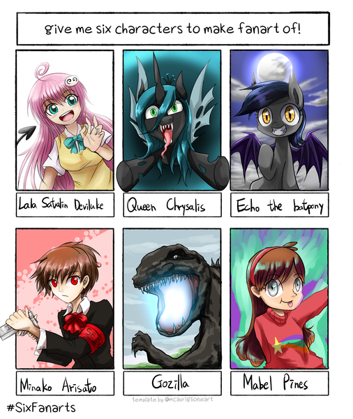 Size: 2616x3100 | Tagged: safe, artist:ce2438, derpibooru import, queen chrysalis, oc, oc:echo, bat pony, changeling, changeling queen, human, kaiju, six fanarts, adoracreepy, arisato minako, bust, clothes, creepy, crossover, cute, cutealis, fangs, female, full moon, godzilla, godzilla (series), gravity falls, grin, gun, lala satalin deviluke, mabel pines, mare, mare in the moon, minako arisatio, moon, night, open mouth, persona, persona 3, pounce, sharp teeth, shin godzilla, smiling, teeth, to love-ru, tongue out, weapon