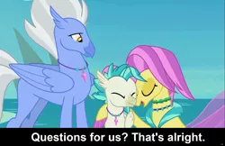 Size: 1905x1233 | Tagged: beak, caption, comic:celestia's servant interview, cs captions, derpibooru import, eyes closed, family, father and child, father and son, female, fins, happy, hippogriff, interview, jewelry, male, mother and child, mother and son, necklace, ocean, ocean flow, safe, seapony (g4), sky, sky beak, surf and/or turf, terramar, wings