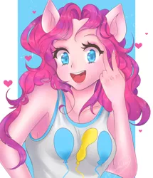 Size: 2154x2500 | Tagged: safe, artist:monyachan, derpibooru import, pinkie pie, equestria girls, equestria girls series, anime, beautiful, bust, cute, diapinkes, digital art, female, heart, high res, looking at you, ponied up, portrait, solo