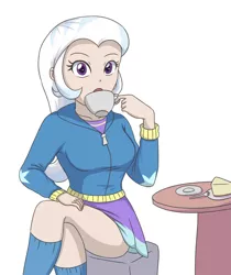 Size: 1280x1521 | Tagged: safe, artist:sumin6301, derpibooru import, edit, editor:michaelsety, trixie, human, equestria girls, cake, cup, food, human coloration, humanized, open mouth, teacup