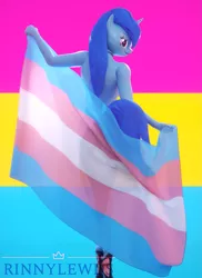 Size: 1395x1920 | Tagged: suggestive, artist:rinny, derpibooru import, oc, oc:lovebrew, unofficial characters only, anthro, unicorn, 3d, blender, clothes, dickgirl, female, high heels, horn, looking at you, nudity, pansexual pride flag, pride, pride flag, pride month, shoes, solo, solo female, trans girl, transgender, transgender pride flag, unicorn oc