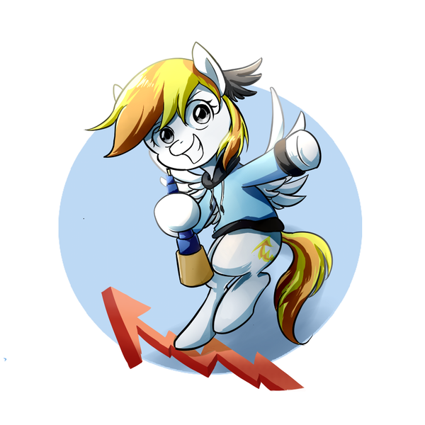 Size: 1000x1000 | Tagged: safe, artist:ce2438, derpibooru import, oc, oc:stormy squall, unofficial characters only, pegasus, pony, abstract background, bipedal, clothes, female, grin, mare, pegasus oc, smiling, solo, telescope, wings