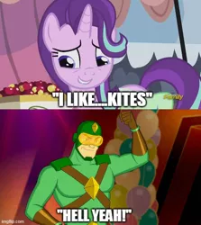 Size: 500x560 | Tagged: crossover, dc comics, derpibooru import, dialogue, edit, edited screencap, harley quinn (2019), kite, kite-man, meme, safe, screencap, starlight glimmer, text, that's my x