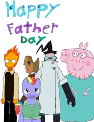 Size: 2318x3018 | Tagged: artist:pokeneo1234, bow hothoof, crossover, daddy pig, derpibooru import, father, father's day, grillby, invader zim, male, peppa pig, professor membrane, safe, smile for me, trencil varnnia, undertale
