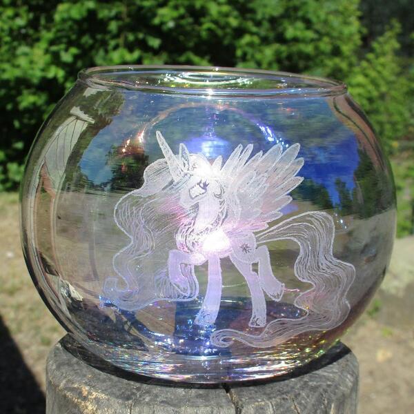 Size: 1024x1024 | Tagged: artist:malte279, craft, derpibooru import, glass ball, glass engraving, opalescence (glass), princess celestia, safe