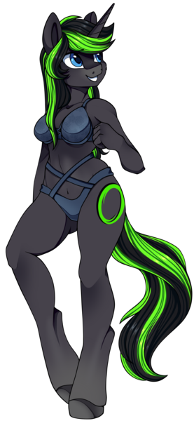 Size: 1567x3398 | Tagged: suggestive, alternate version, artist:breioom, derpibooru import, oc, oc:vortex zero, unofficial characters only, anthro, unguligrade anthro, unicorn, blue eyes, bra, breasts, clothes, commission, femvortex, gradient hooves, gradient snout, panties, rule 63, simple background, solo, transparent background, underwear