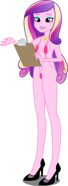 Size: 487x1322 | Tagged: suggestive, artist:nightred15, artist:xebck, derpibooru import, edit, edited edit, editor:slayerbvc, vector edit, princess cadance, equestria girls, friendship games, belly button, bikini, bimbo, black high heels, breasts, clipboard, clothes, dean cadance, eyeshadow, female, high heels, legs, lipstick, makeup, shoes, simple background, swimsuit, transparent background, underwear, underwear edit, vector