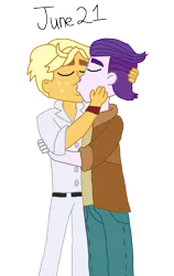 Size: 1214x1920 | Tagged: safe, artist:horroraceman93, derpibooru import, dirk thistleweed, ragamuffin (equestria girls), equestria girls, gay, kissing, male, pride month, ragadirk, shipping, simple background, transparent background