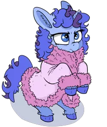 Size: 3176x3769 | Tagged: safe, artist:paskanaakka, derpibooru import, oc, oc:midnight dew, unofficial characters only, pony, unicorn, angry, bathrobe, bipedal, clothes, colored hooves, cute, ear fluff, female, frown, glare, grumpy, high res, hoof fluff, looking at you, madorable, mare, nose wrinkle, robe, simple background, sitting, solo, transparent background, unshorn fetlocks