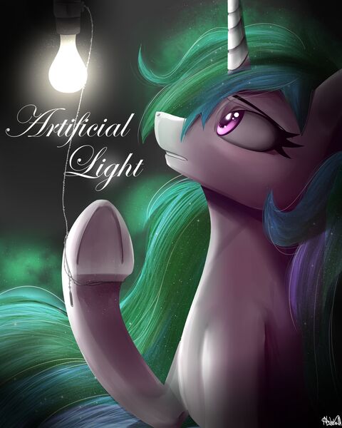 Size: 1600x2000 | Tagged: alicorn, artist:nixworld, commission, cover, cover art, curious, derpibooru import, flowing mane, horn, lightbulb, princess celestia, purple eyes, safe, stars, underhoof