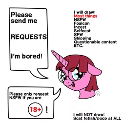 Size: 2000x2000 | Tagged: safe, artist:ponykittenboi, derpibooru import, oc, oc:rose petal, pony, unicorn, call for requests, female, filly, filly oc, requests open, send me requests, simple, simple background, white background
