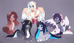 Size: 1024x599 | Tagged: safe, artist:drarkusss0, derpibooru import, oc, earth pony, pegasus, pony, unicorn, cute, female, flying, gaby, group, lying down, photo, sitting