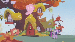 Size: 1280x720 | Tagged: safe, artist:superedit, derpibooru import, edit, edited screencap, screencap, spike, twilight sparkle, butterfly, dragon, pony, unicorn, fall weather friends, animated, butterflies in stomach, chomp, dragons riding ponies, duo, eaten alive, eating, female, golden oaks library, male, mare, multiply, nom, omnivore twilight, predation, raised hoof, riding, smiling, soft vore, sound, talking, the great and powerful superedit, twipred, unicorn twilight, vore, walking, webm
