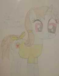 Size: 1851x2394 | Tagged: safe, artist:deja-lu, artist:jaredking203, deleted from derpibooru, derpibooru import, oc, oc:corrine naylor, unofficial characters only, unicorn, bow, clothes, female, mare, solo, tail bow, traditional art