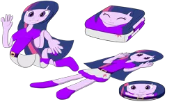 Size: 5000x3000 | Tagged: safe, artist:pikacshu, derpibooru import, twilight sparkle, equestria girls, cartoon physics, disc, flattened, inanimate tf, simple background, smiling, solo, towel, transformation, transparent background