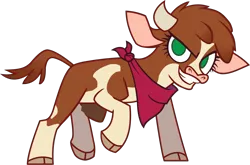 Size: 1576x1042 | Tagged: action pose, arizona cow, arizonadorable, artist:mane6, bandana, cloven hooves, community related, cow, cute, derpibooru import, female, green eyes, grin, handkerchief, horns, no pupils, safe, simple background, smiling, solo, teeth, them's fightin' herds, transparent background, vector